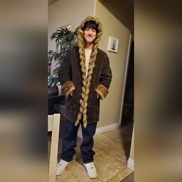 DENNIS BASSO | Suede Leather & Faux Fur Whipstitch Coat sz L - Picture 9 of 9